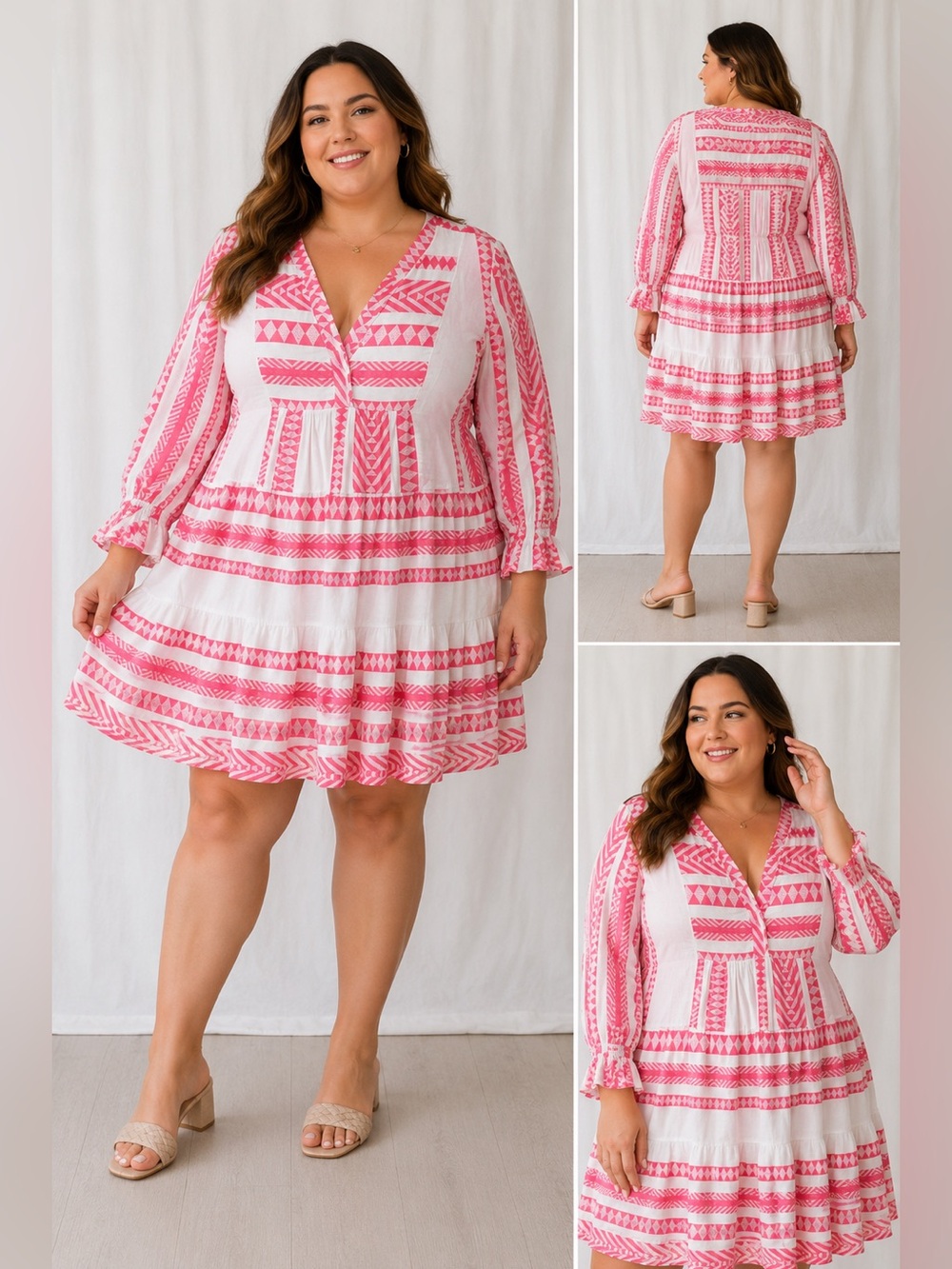 Crown & Ivy Pink and White Long Sleeve Dress